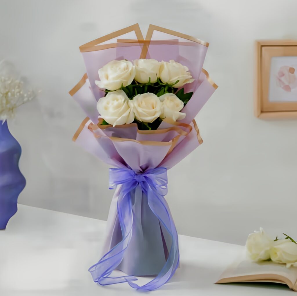 8 White Rose Bouquet — Flower Delivery Qatar | Better Half Flowers