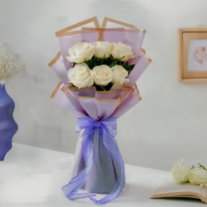 8 White Rose Bouquet — Bouquets Delivery Qatar | Better Half Flowers Doha