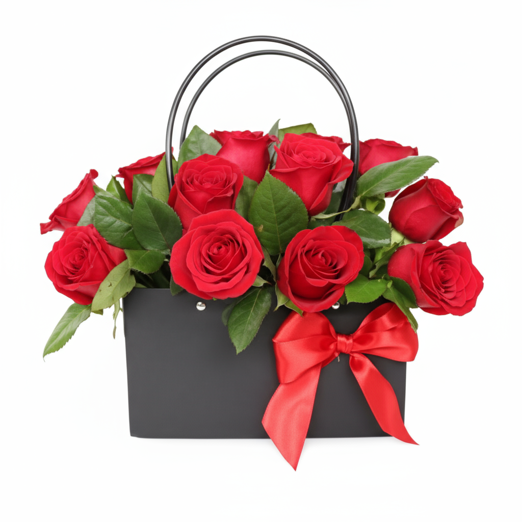 12 Red Rose Handbag Gift Box — Flower Delivery Qatar | Better Half Flowers