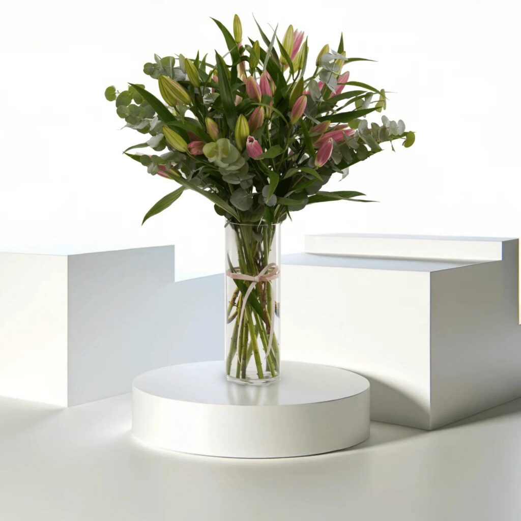 10 Pink Lily Vase Arrangement — Flower Delivery Qatar | Better Half Flowers