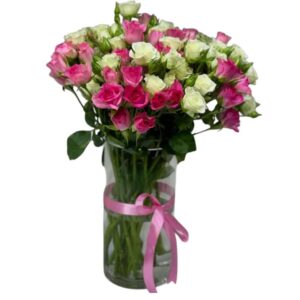 20 Pink  and white Spray Rose Vase — Vases Delivery Qatar | Better Half Flowers Doha