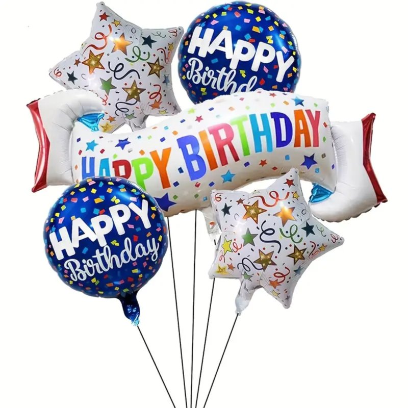 5pcs Blue  white Birthday Foil Balloon — Flower Delivery Qatar | Better Half Flowers