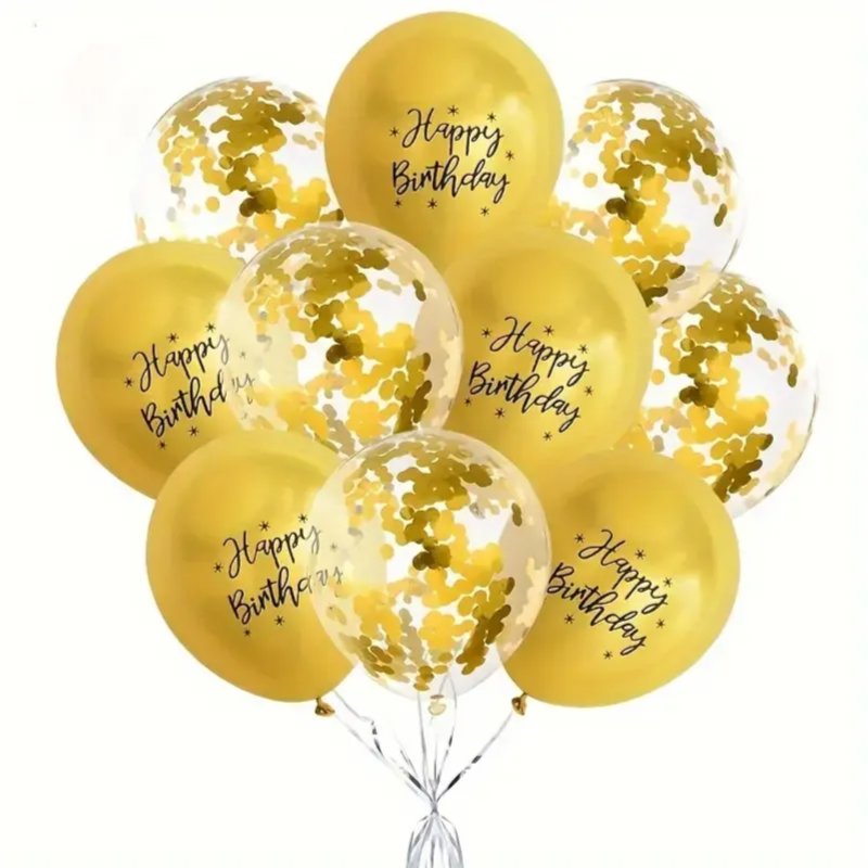 10pcs Golden  Confetti birthday Latex Balloons — Flower Delivery Qatar | Better Half Flowers